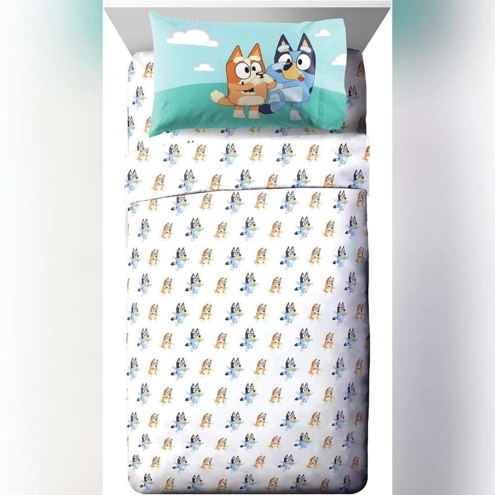 NWOT Jay Franco, Bluey, 3 Piece Twin Sheet Set: Fitted, Flat and Pillow Case